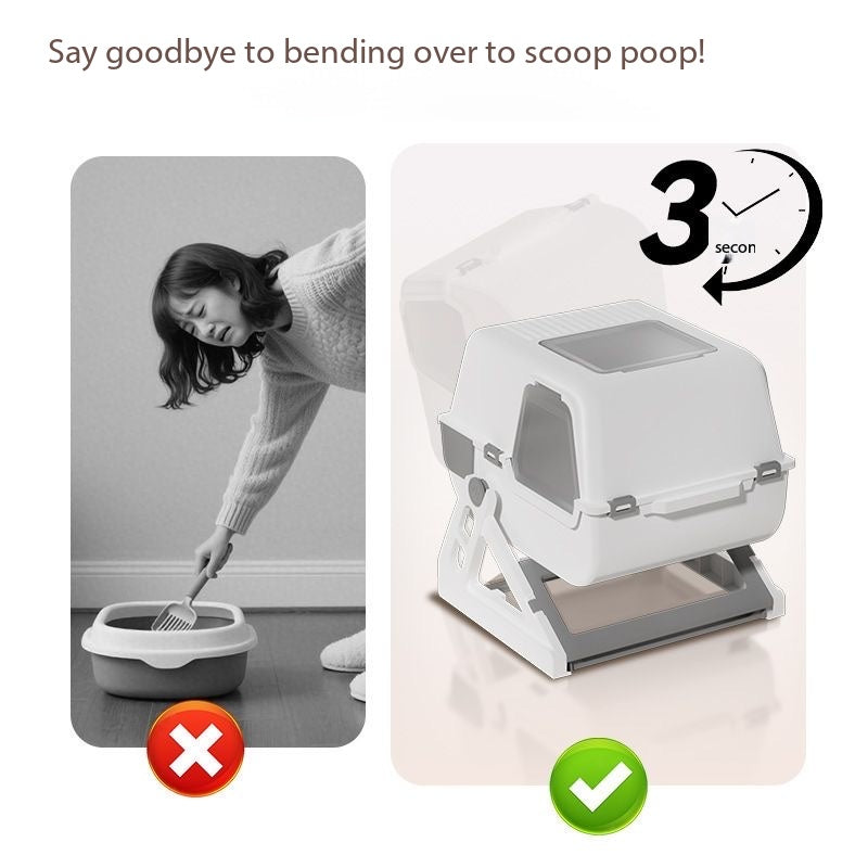 Large Enclosed Splash-Proof Semi-Automatic Flip-Top Litter Box For Fat Cats